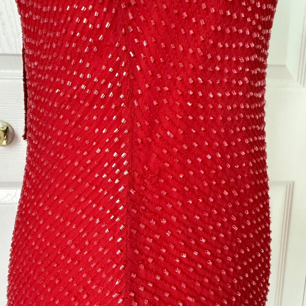 STENAY | Red Silk Beaded Open Back Gown Sz 4 - Picture 8 of 13